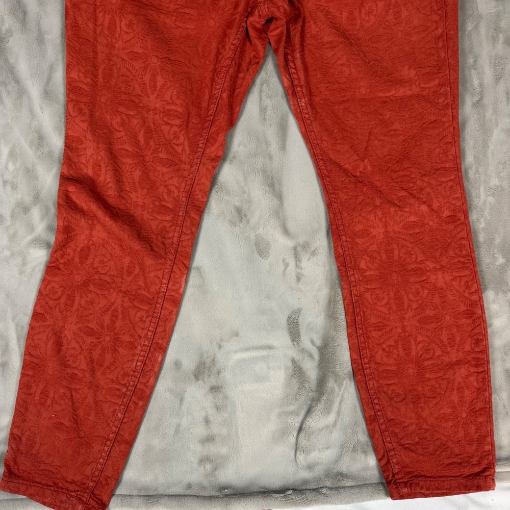 Anthropologie Pilcro High Rise Skinny Pants Rust Orange Floral Jacquard Size 32 - Picture 3 of 10